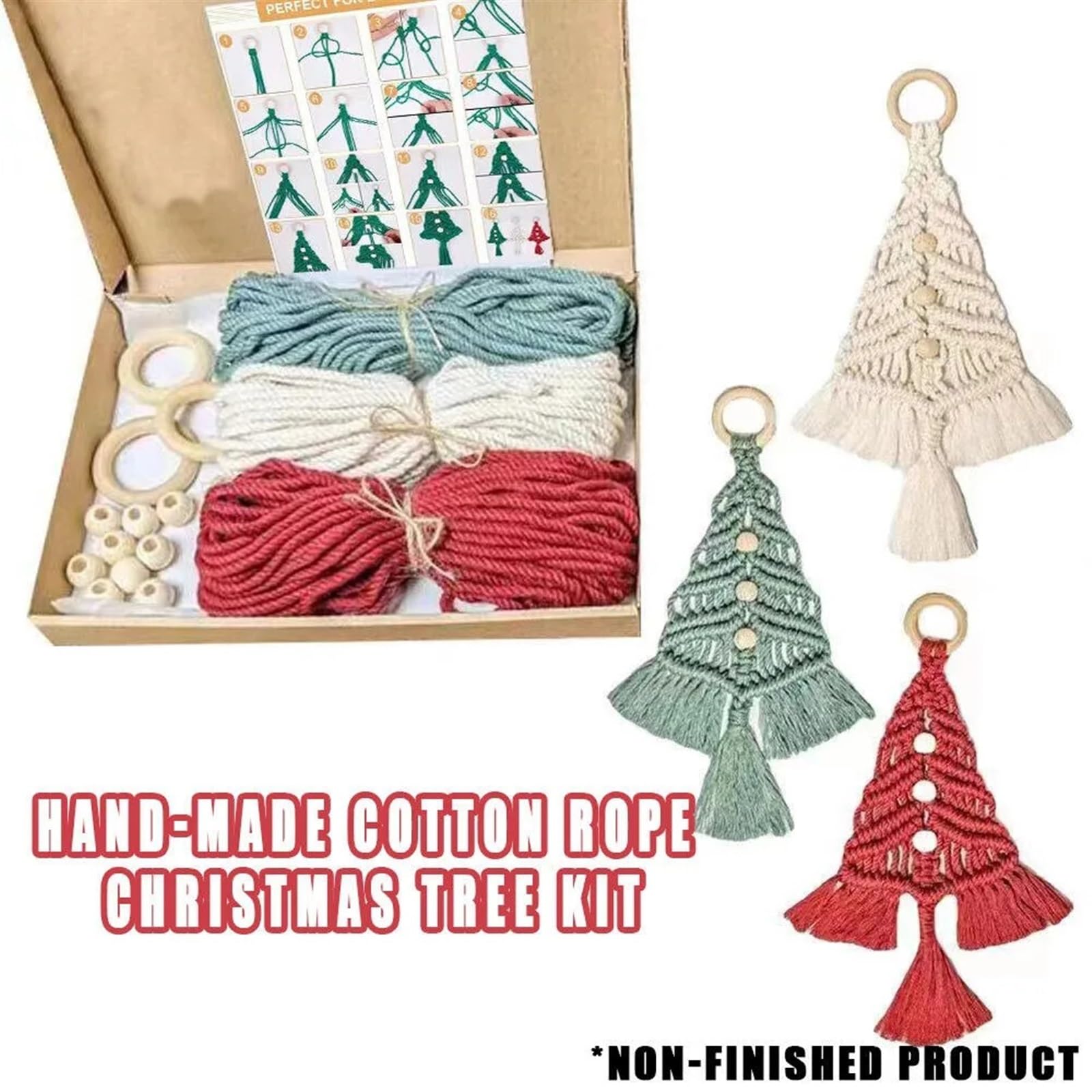 Kit De Tricot En Macramé Diy Kit de macramé d'arbre en corde de coton, 3 pièces/ensemble, bricolage, fil de coton, paquet de matériel fait à la main, décoration de tentures de fenêtre Pour La Décorati
