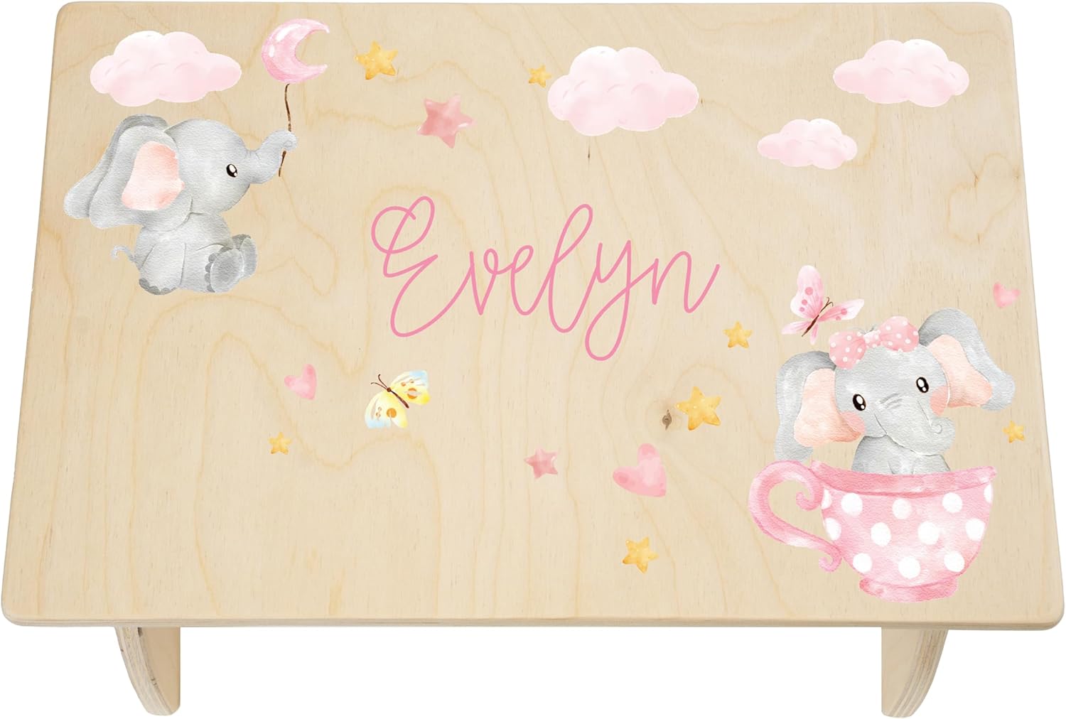 Step Stool for Toddlers- Personalized Wood Kids Step Stool with Name for Kitchen Sink, Bathroom, Potty Training, Toilet, Kitchen Sink- Sturdy and Safe- Made in USA by BloomOwl (Elephant Pink)