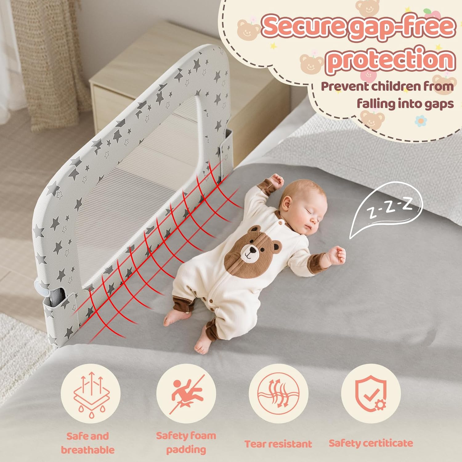 Bed Rail for Toddlers, 32" Foldable Toddler Bed Rails Bed Safety Rail,Height Adjustable Baby Bed Rail Guard for Crib Twin, Full, Queen Bunk Size Bed