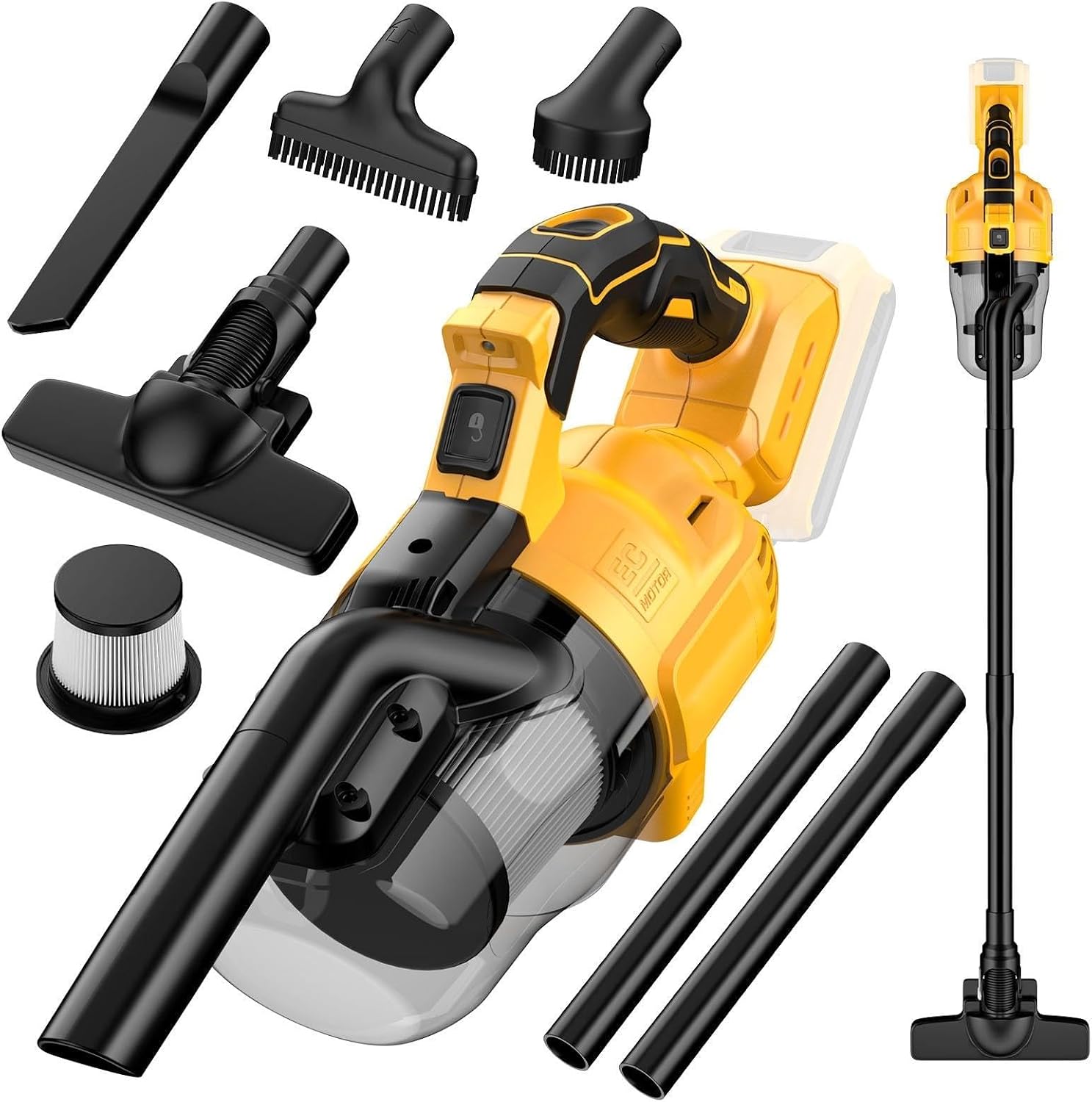 Brngeqi 5-in-1 Cordless Handheld Vacuum for Dewalt 20V Batteries, 400W Motor, 16000Pa Suction, HEPA Filter, Car & Pet Hair Cleaner, Tool Only
