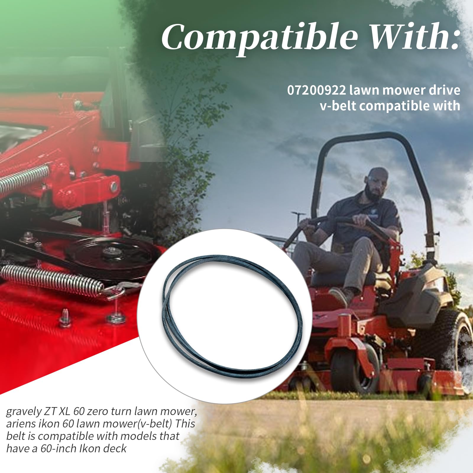 07200922 - Correa trapezoidal compatible con cortacésped Gravely ZT XL 60 de giro cero, cortacésped Ariens Ikon 60 (correa en V)