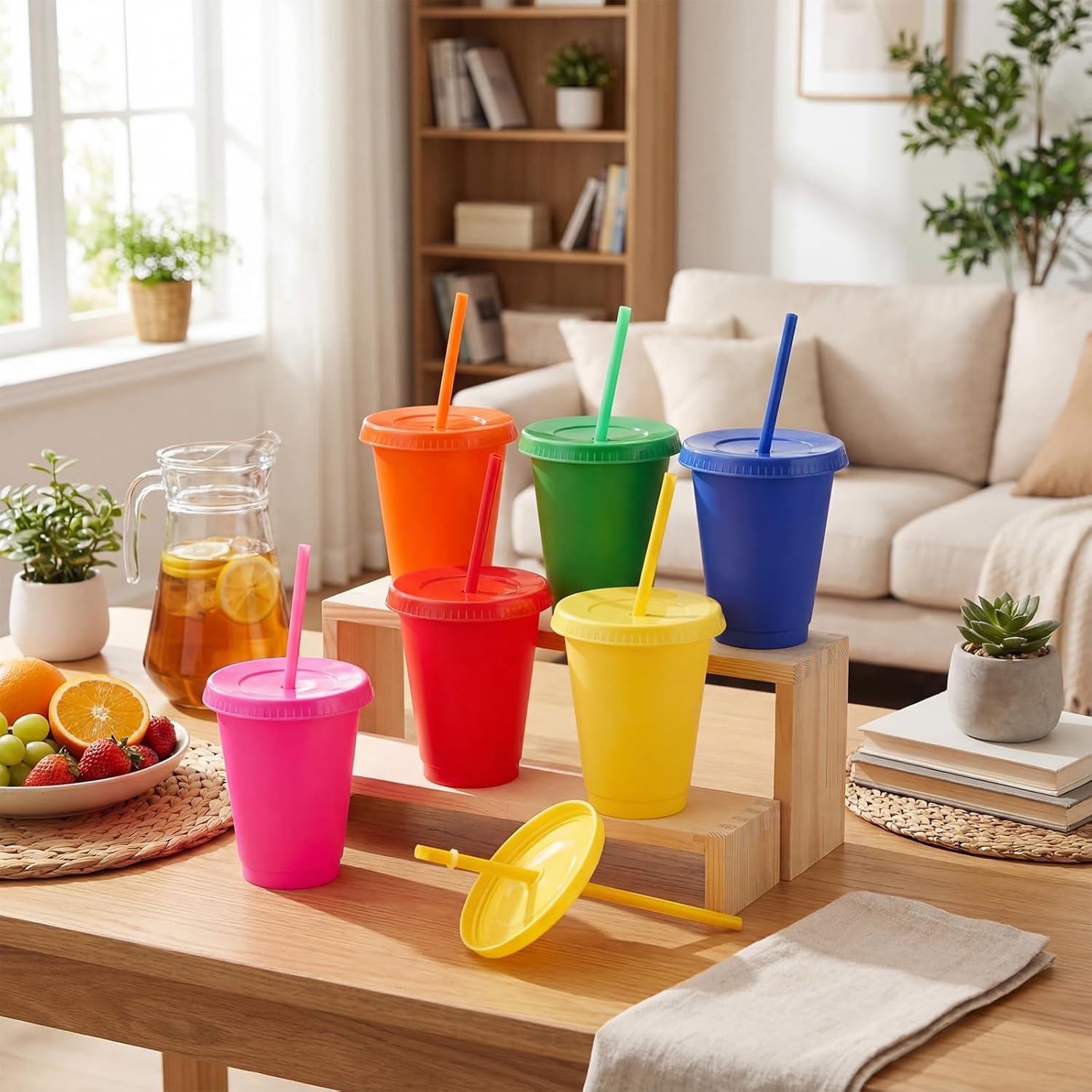 Sieral Cups with Straws and Lids Kids Tumbler with Straw Reusable Water Bottle Iced Coffee Travel Mug Adults Plastic Cups for Parties 16 oz (Vibrant Colors,30 Pack)