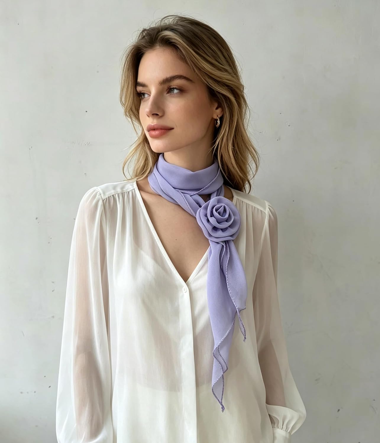 Women's Soft Long Neck Scarf with Removable Flower image 2