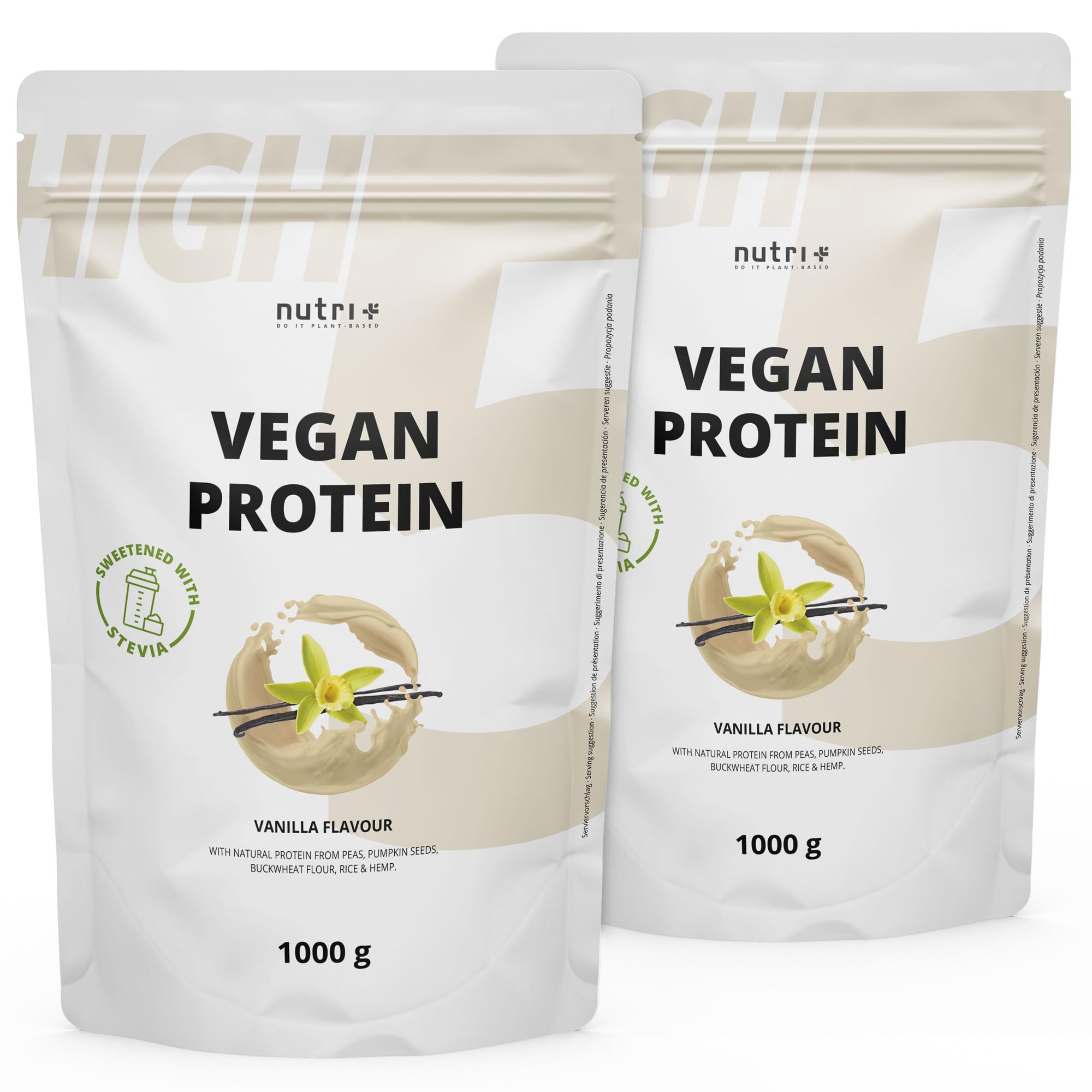 Proteine vegane - Vaniglia - Proteina vegan in polvere senza sucralosio e soia - Proteine in polvere a base di riso, piselli, canapa, grano saraceno e semi di zucca - 1kg