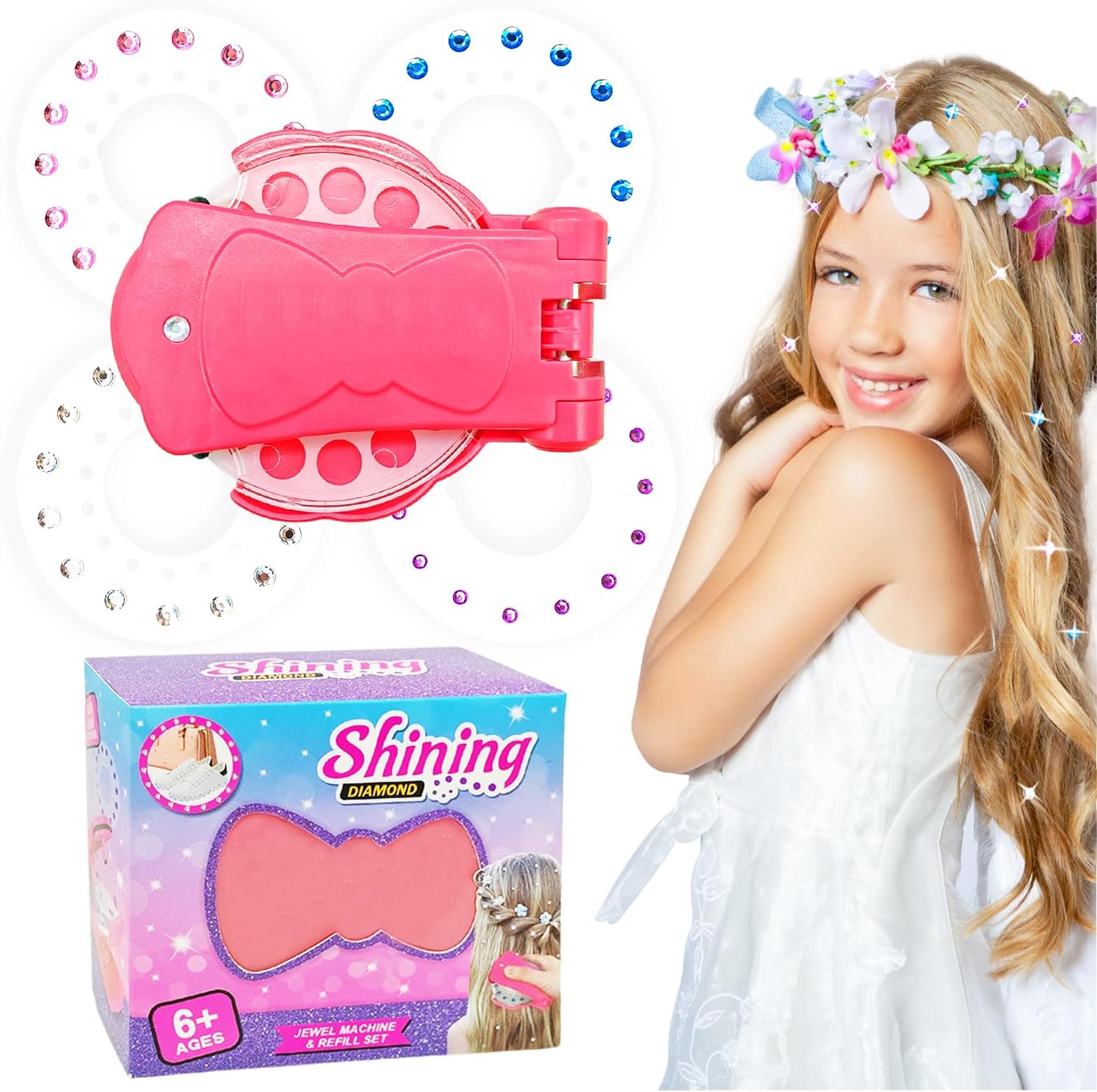 Cuackamily Hair Gem Stamper, Hair Gems Hair Bedazzler Kit with 180 Hair