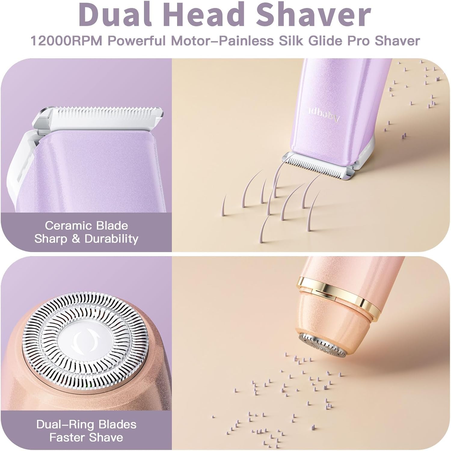 Bikini Trimmer for Women, Electric Razors with Dual Heads, Rechargeable Pubic Hair Trimmer with IPX7 Waterproof, Painless Pro Shaver for Underarm Leg Arm Body Face Private Area(RoyalRose) - Image 2