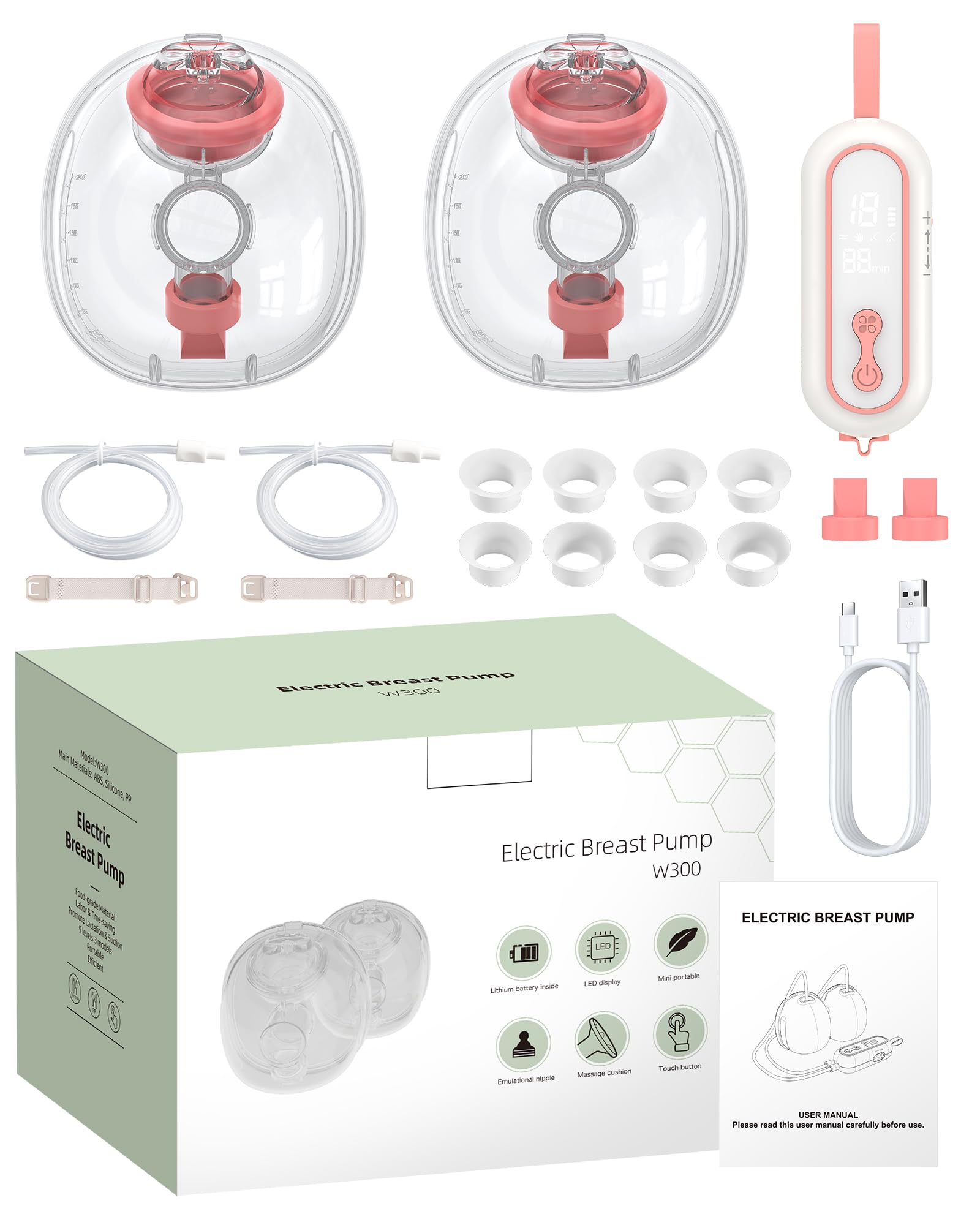 eSynic Tragbare Milchpumpe Elektrische Handsfree Brustpumpe mit Akku und leiser Funktion Doppelseitige Breast Pump mit 4 Modi und 15 Stufen Einfach zu Reinigen 210ml Kapazität Abpumpen für Mütter Rosa