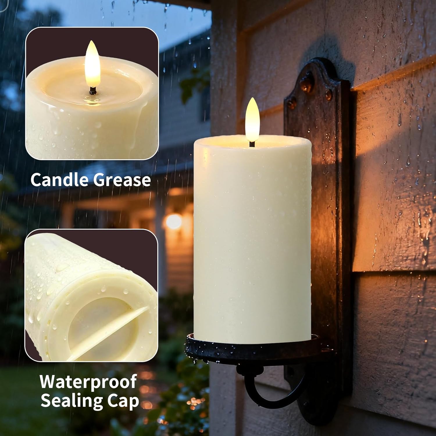 Outdoor Candles with Timer Waterproof, 3PCS 3" x4" 5" 6" Flameless Candles with Remote Battery Operated Candles, Realistic Flame Effect LED Pillar Candles for Fireplace Christmas Patio Centerpieces