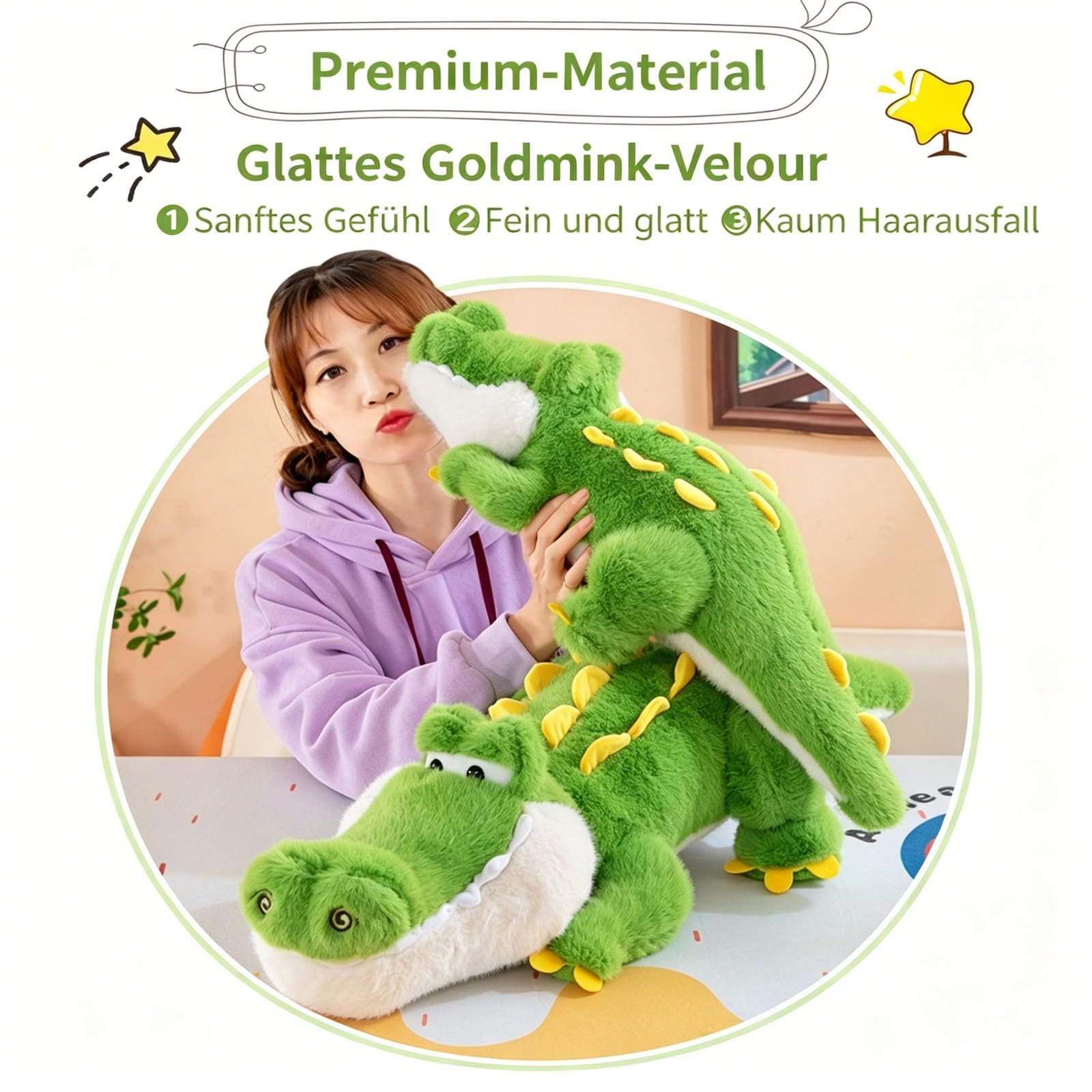 Kuscheltier Krokodil Plüschtier Alligator, groß Grün Krokodil Stofftier Plüschtier, Weich Krokodil Spielzeug Kissen zum Kuscheln & Spielen, Geschenk für Kinder Jungen Mädchen (Grün,90cm)