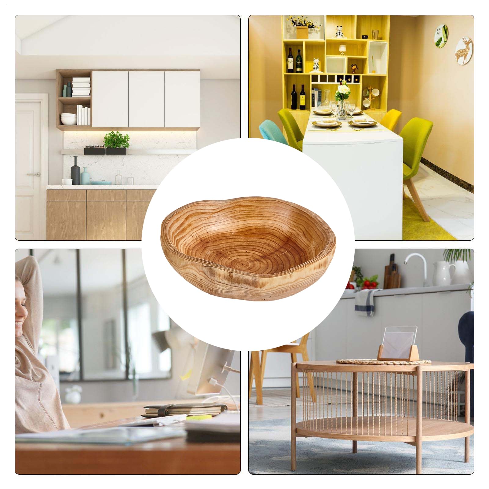 per frutta e verdura, vassoio da portata in legno, 30 cm, insalatiera in legno lucido di alta qualità con design rustico per cucina, tavolo, sala da pranzo, soggiorno, ufficio