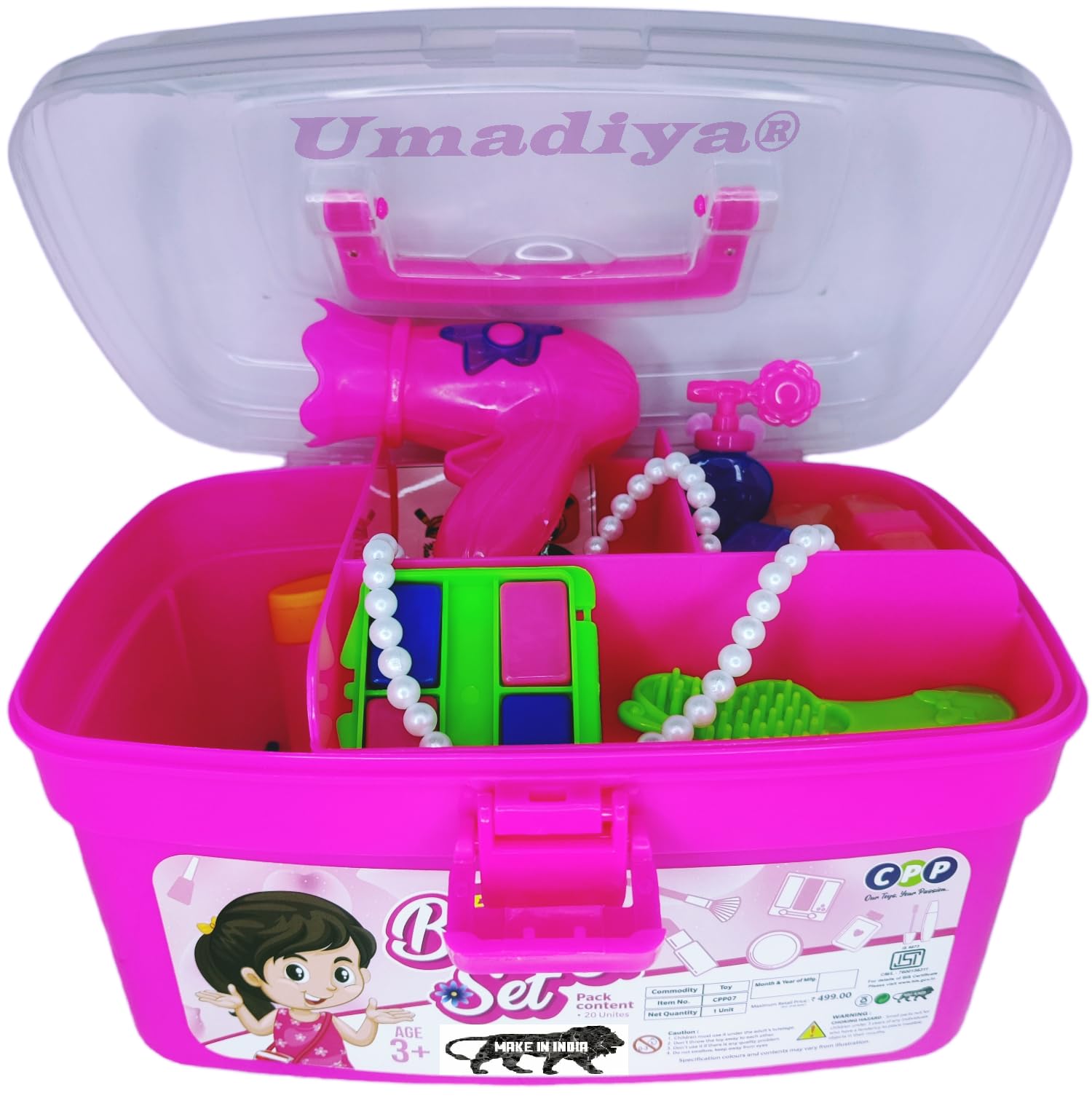 Umadiya® Branded Little Makeup Artist Beauty Case - 20 pcs Salon Toy Makeup Set and Cosmetic Set for Girls, Pretend Play, Dress-up Fun, Creative and Imaginative Toy for Girls (Pink)