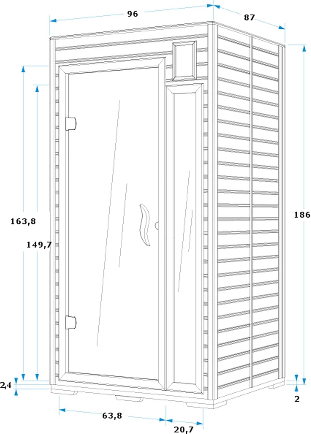 Technical drawing of Mountfield Infrared Sauna with dimensions