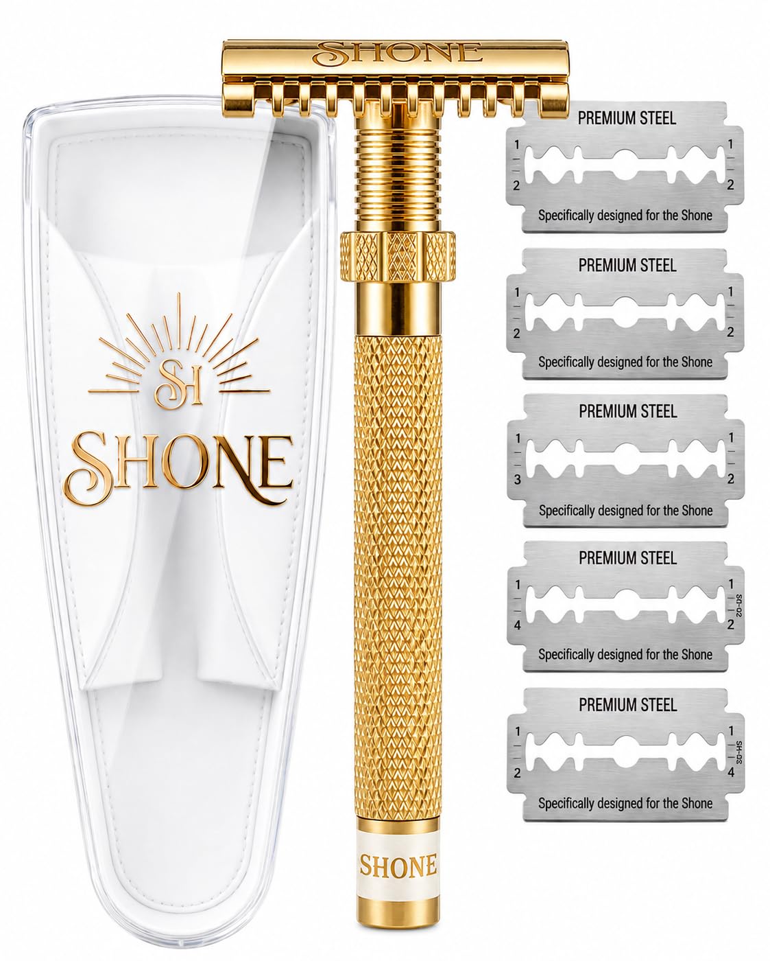 Shone Single Blade Facial Shaving Razor for Man/Safety razor for Men/Reusable Body Shaving Razor for Women and Men/Single Blade Double Edge Razor/Shaving kit for man/Golden Metal Body-image-42