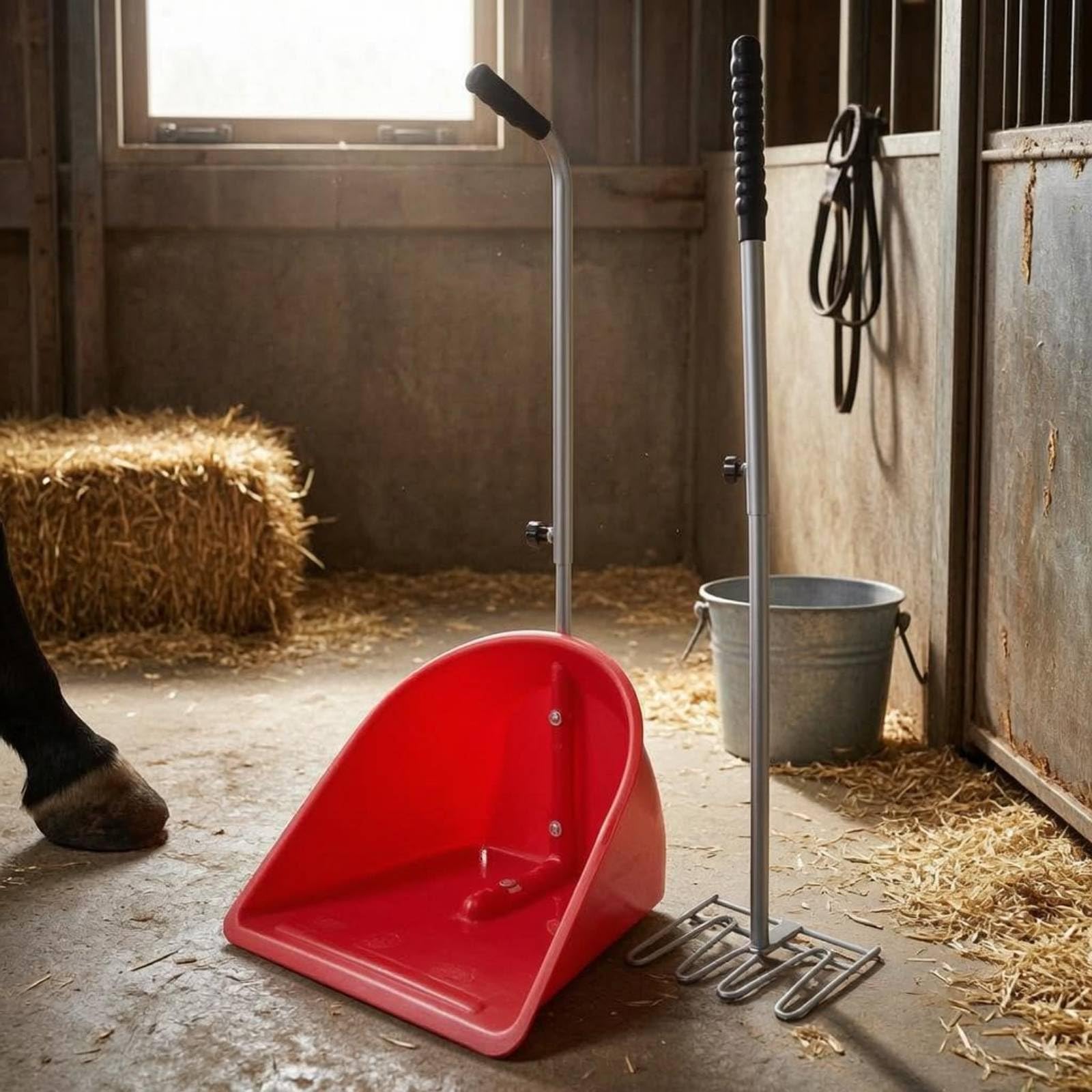Stallreinigungsgerät Mistgabel Schaufel Stallbedarf Dunggabel aus Und mit Komfortabler Handhabung für Stallpflege Koppelpflege Reitstall