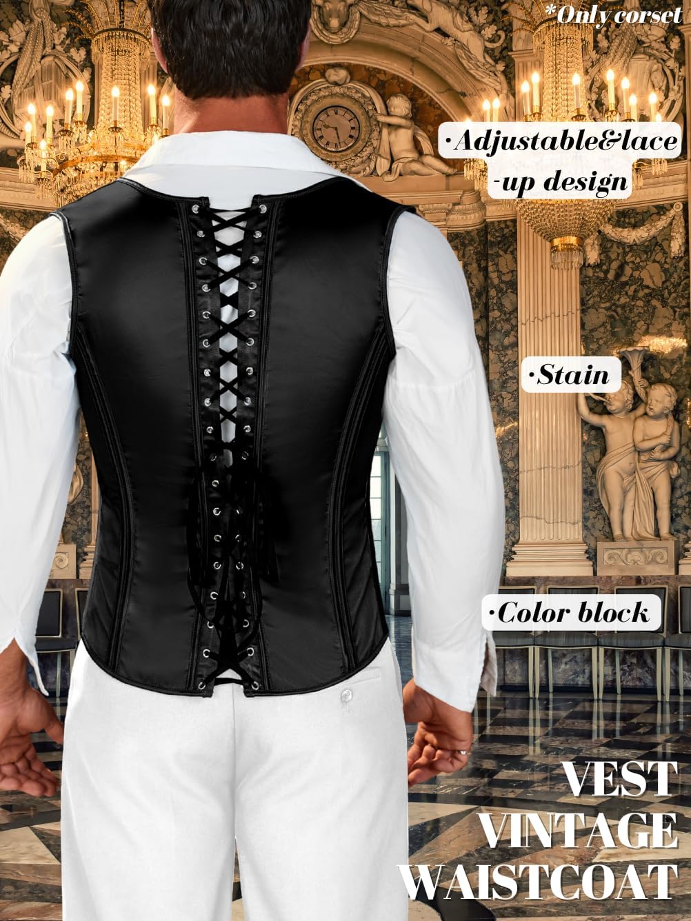 Kaei&Shi Renaissance Mens Corset Vest Suit,Medieval Waistcoat Steampunk Accessories,Vampire Victorian Opera Costume