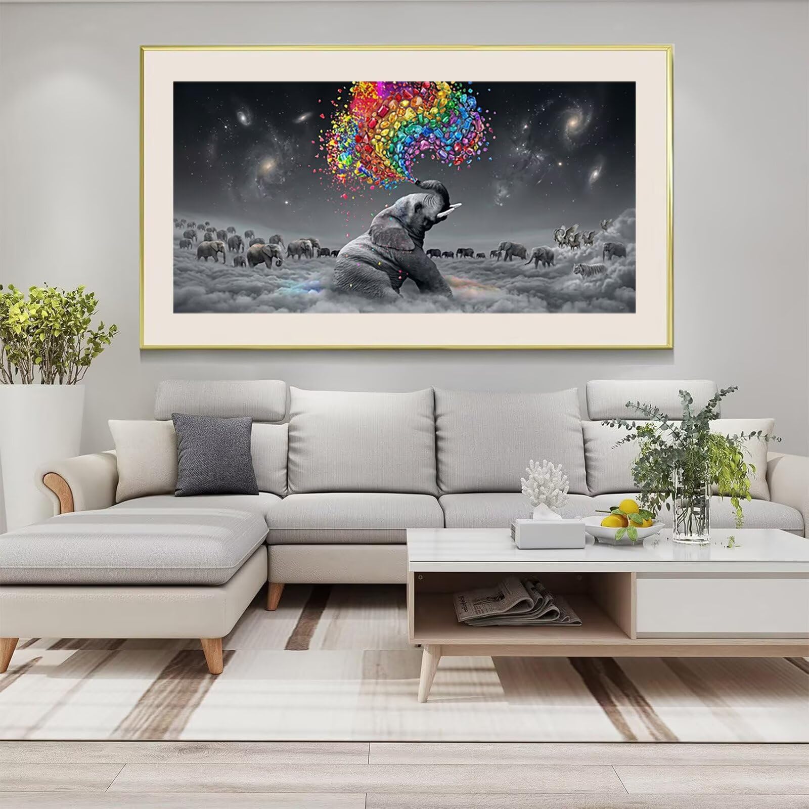 Diamond Painting Elefant Diamant Painting Bilder, 5D Farbe Runder Full Drill DIY Set Erwachsene Diamanten Kinder Kreatives für Erwachsene Mosaik Bastelset für Home Decor Wand Deko, 100x200cm, Cod-951
