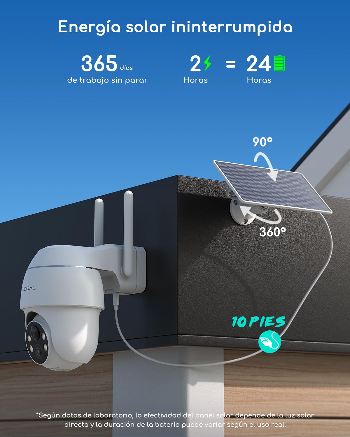 COOAU 4MP Kit de cámara vigilancia WiFi Exterior bateria con Panel Solar, 2.5K QHD, cámara de Seguridad inalámbrica 4+1 con Memoria Local de 64 GB, 360°, visión Nocturna, PIR detección, Alexa