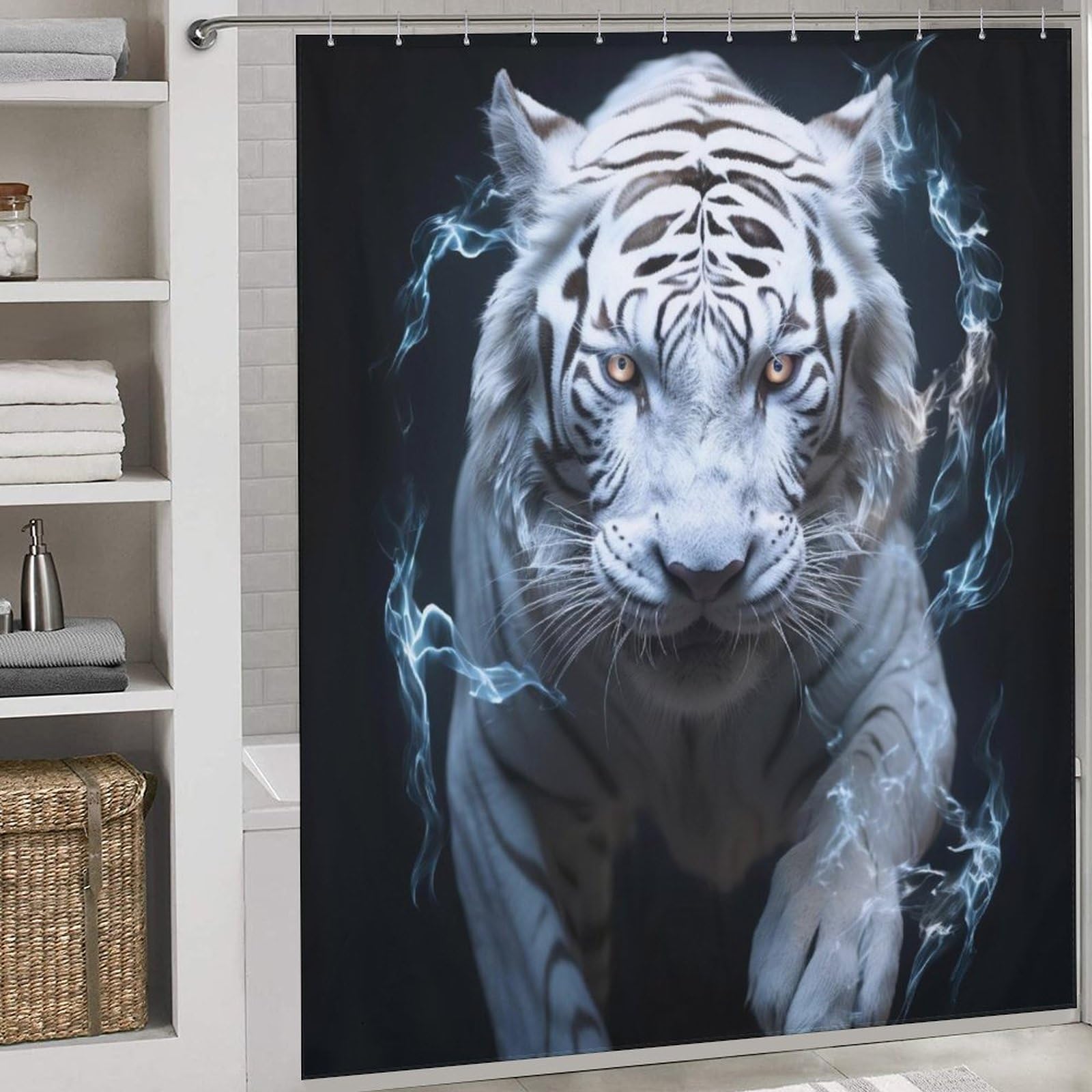 Rideau de douche tigre en tissu polyester imperméable et lavable pour baignoire 183x183 cm