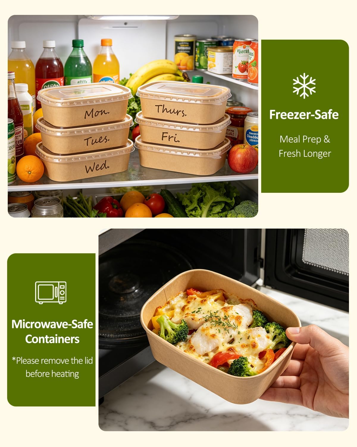 15 Pack 25 OZ Disposable Paper Food Containers with Lids and Forks | To Go Meal Prep Containers, Kraft Paper Bowls for Hot & Cold Food, Salad, Soup, Takeout, Party, Microwave and Freezer Safe