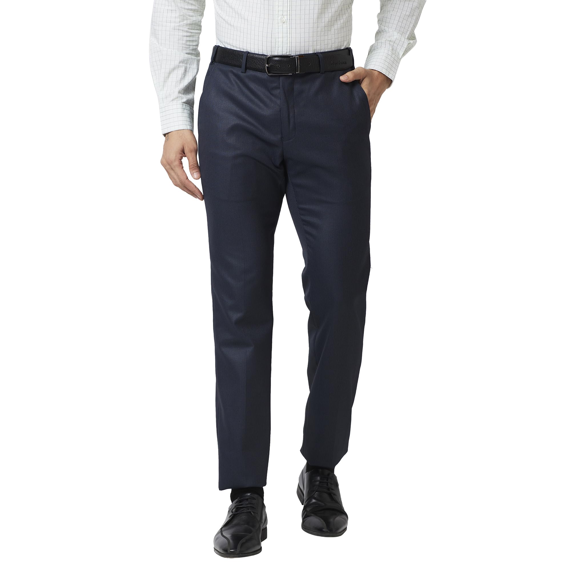 Men Slim Fit Stripe Pattern Polyester Blend Pleatless Formal Trouser-image-35