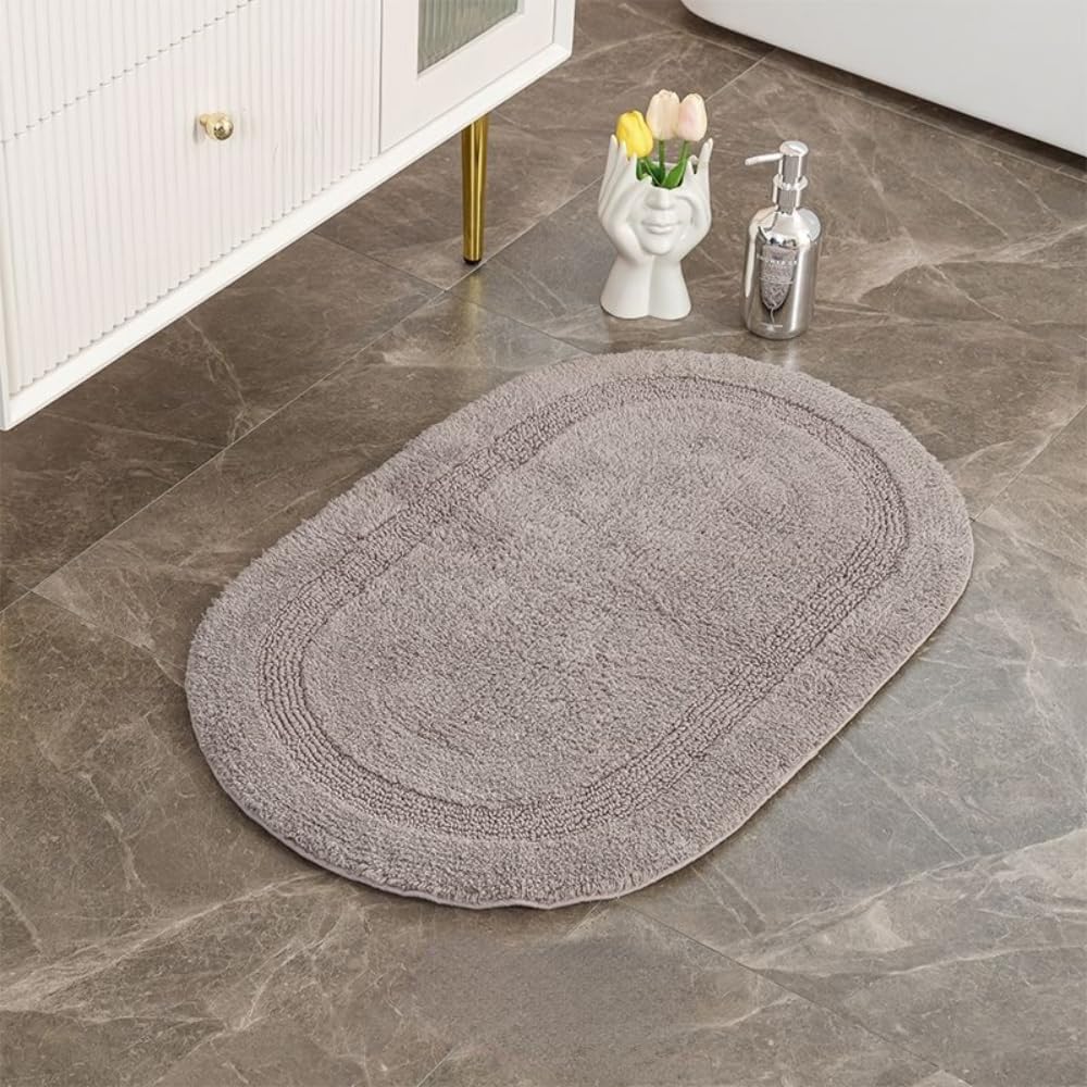 Bath Mat Pure Color Oval Bath Rug Water Absorption Non Slip Mat Soft Machine Wash Rug Mat for Bedroom Bathroom Toilet Floors Kitchen 30x21 (White)