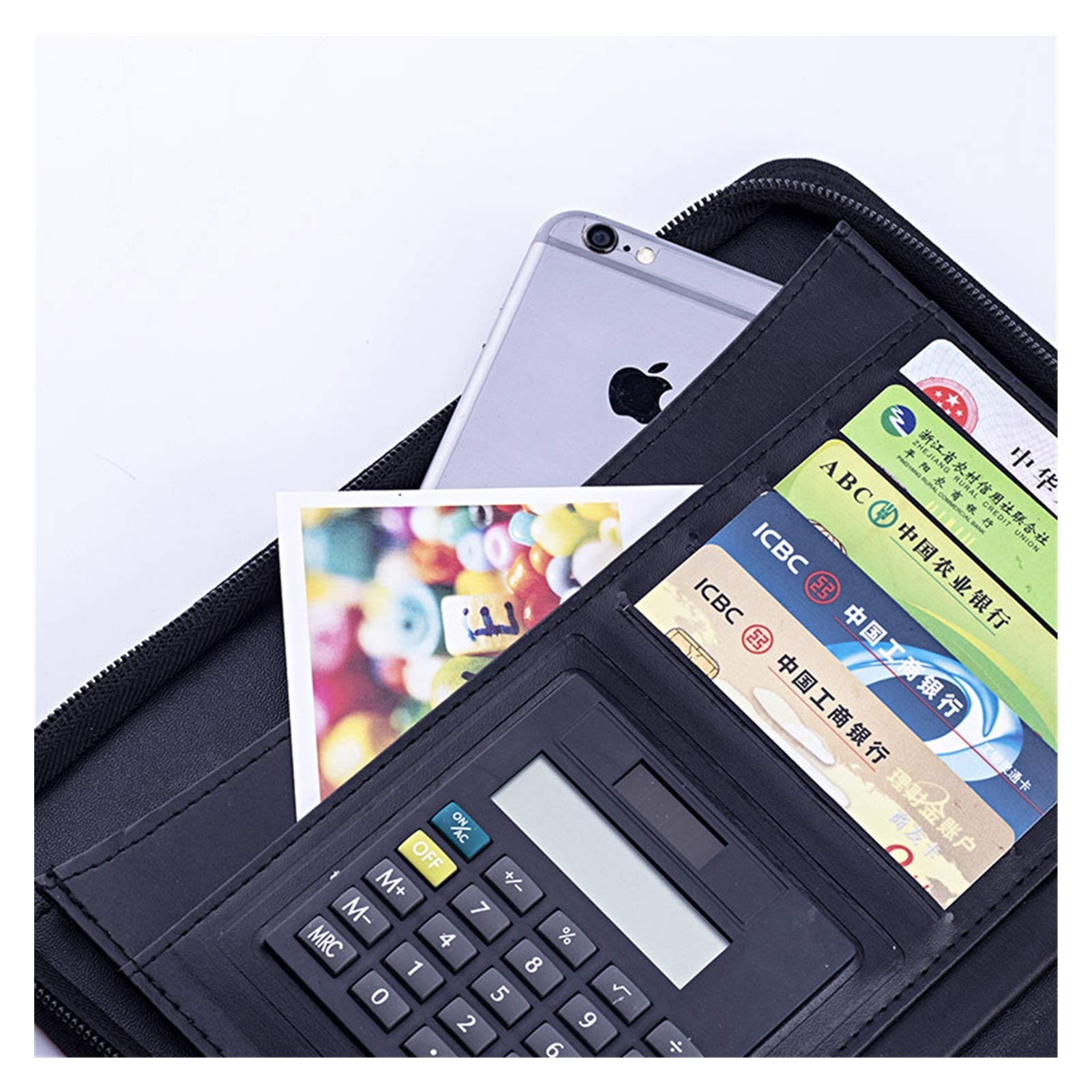 Padfolio A5 in ecopelle con calcolatrice, raccoglitore con cerniera per organizzazione esecutiva e appunti di viaggio