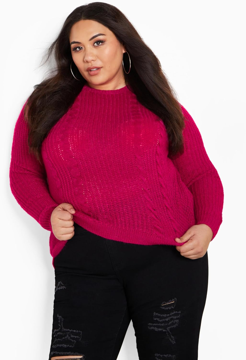 Avenue Womens Cable Knit Full Sleeves Sweater - Image 4
