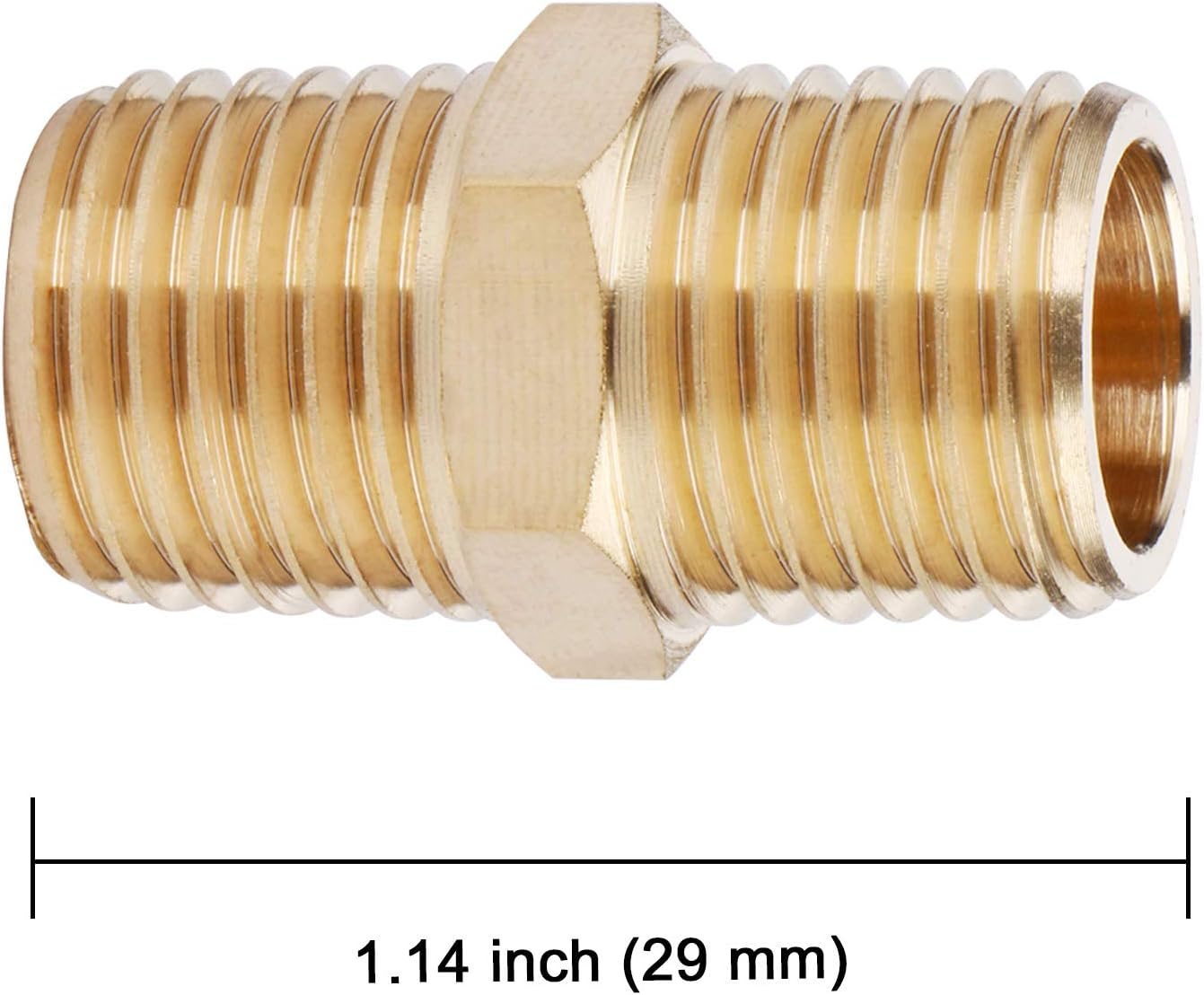 U.S. Solid Brass Pipe Fitting, Hex Nipple, 1/4" x 1/4" NPT Male Pipe Adapter