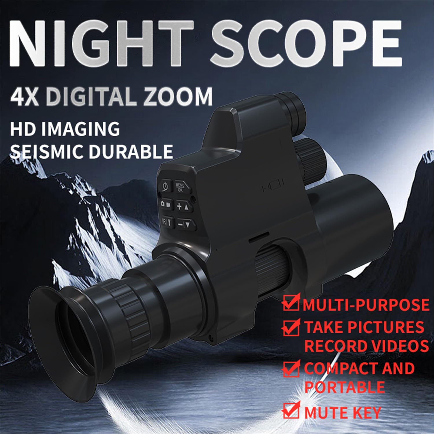 Monocular Telescopio de Visión Nocturna Digital NV4AS Iluminador Infrarrojo con Fotografía y Grabación Vídeo en 1080P para Caza Acampada Vigilancia Exploración