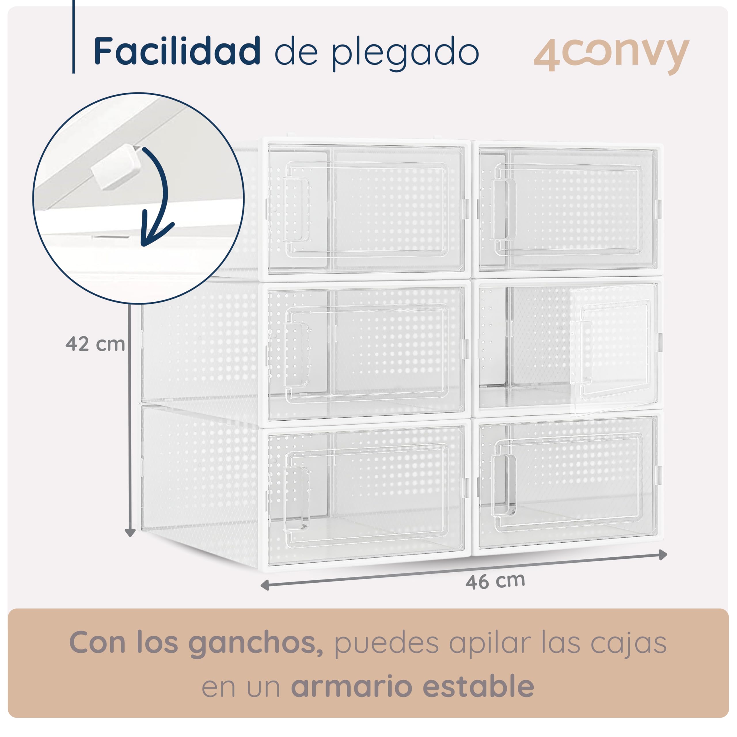 4CONVY Cajas de zapatos apilables plegables - Cajas de almacenamiento de zapatos duraderas - Organizador de zapatos - Cajas transparentes de plástico para armario dormitorio pasillo 6 unidades