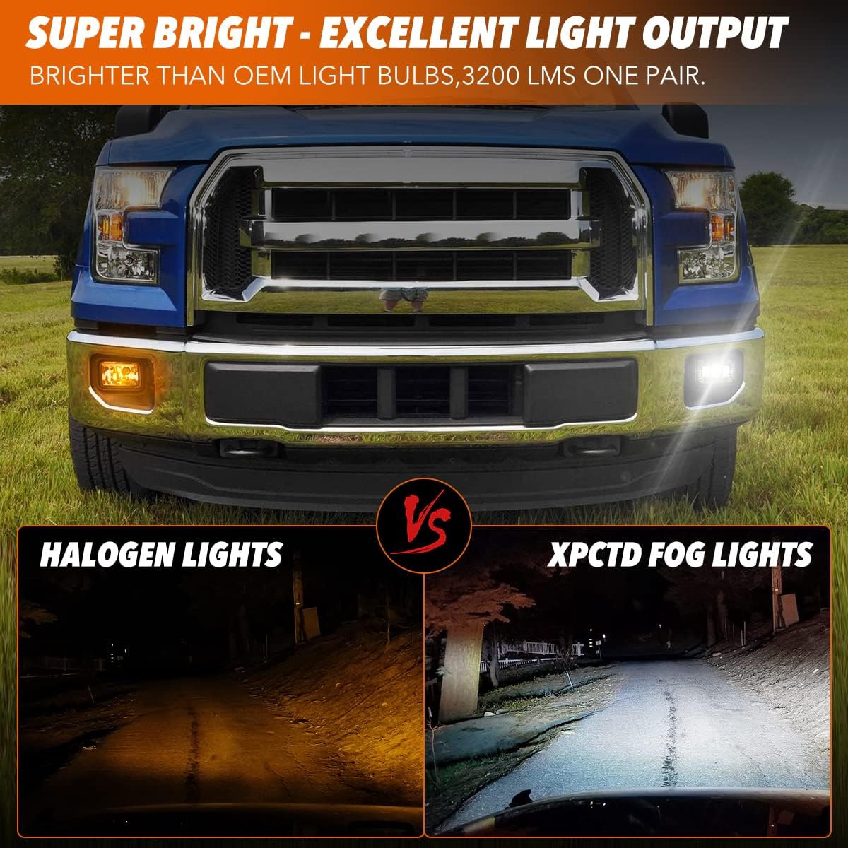 XPCTD 4 Inch LED Fog Lights with DRL for 2015-2020 Ford F150, 2017-2019 F250 F350 F450 F550 Super Duty, 36W Fog Light Assembly Kit, DOT Replacement Bumper Lamps- 1 Pair with Halo