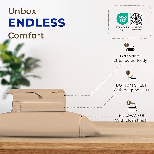 Vista 268 de THREAD SPREAD Hotel Collection - Juego de sábanas de 600 hilos de algodón egipcio, satinado, 4 piezas, Blanco, King