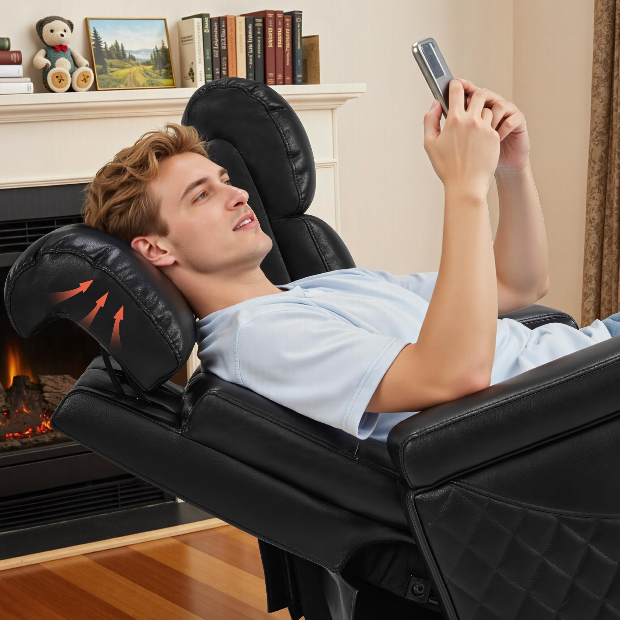MCombo M Poltrona da cinema, regolabile elettricamente, Zero-Gravity, poggiatesta regolabile, divano con funzione letto, cuscino di seduta in schiuma piena 35D 7705 (2 posti con console)