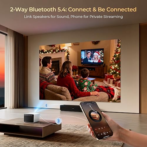 Vista 7 de [850ANSI/Aplicaciones integradas] Mini proyector portátil con WiFi y Bluetooth, proyector de cine Kogata para exteriores, enfoque eléctrico/Keystone