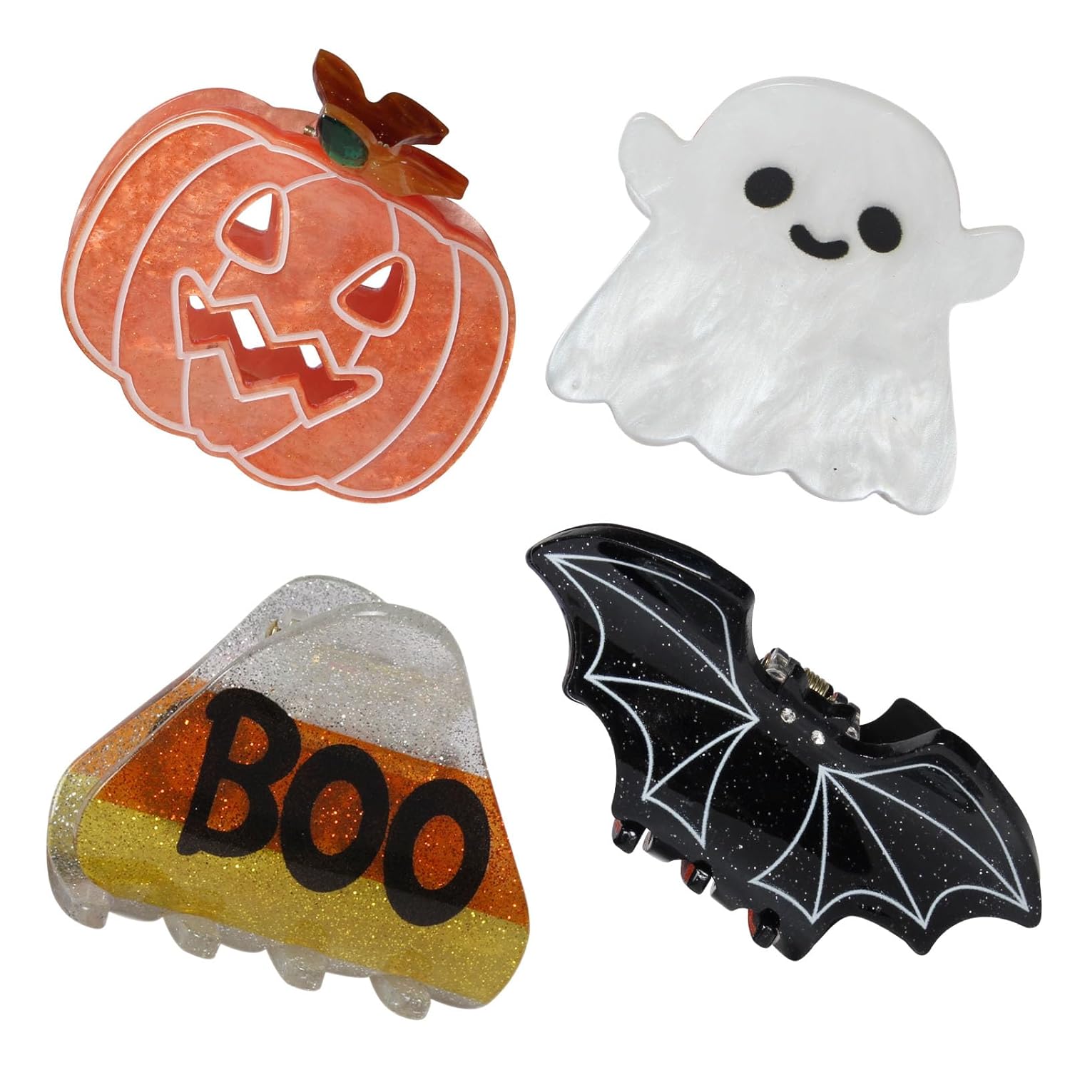 Halloween Hair Claw Clips for Girls Women Pumpkin Ghost Devil Bat Candy Small Hair Clip Perfect for Half up Hair Cute Halloween Hair Accessories 4 Pack
