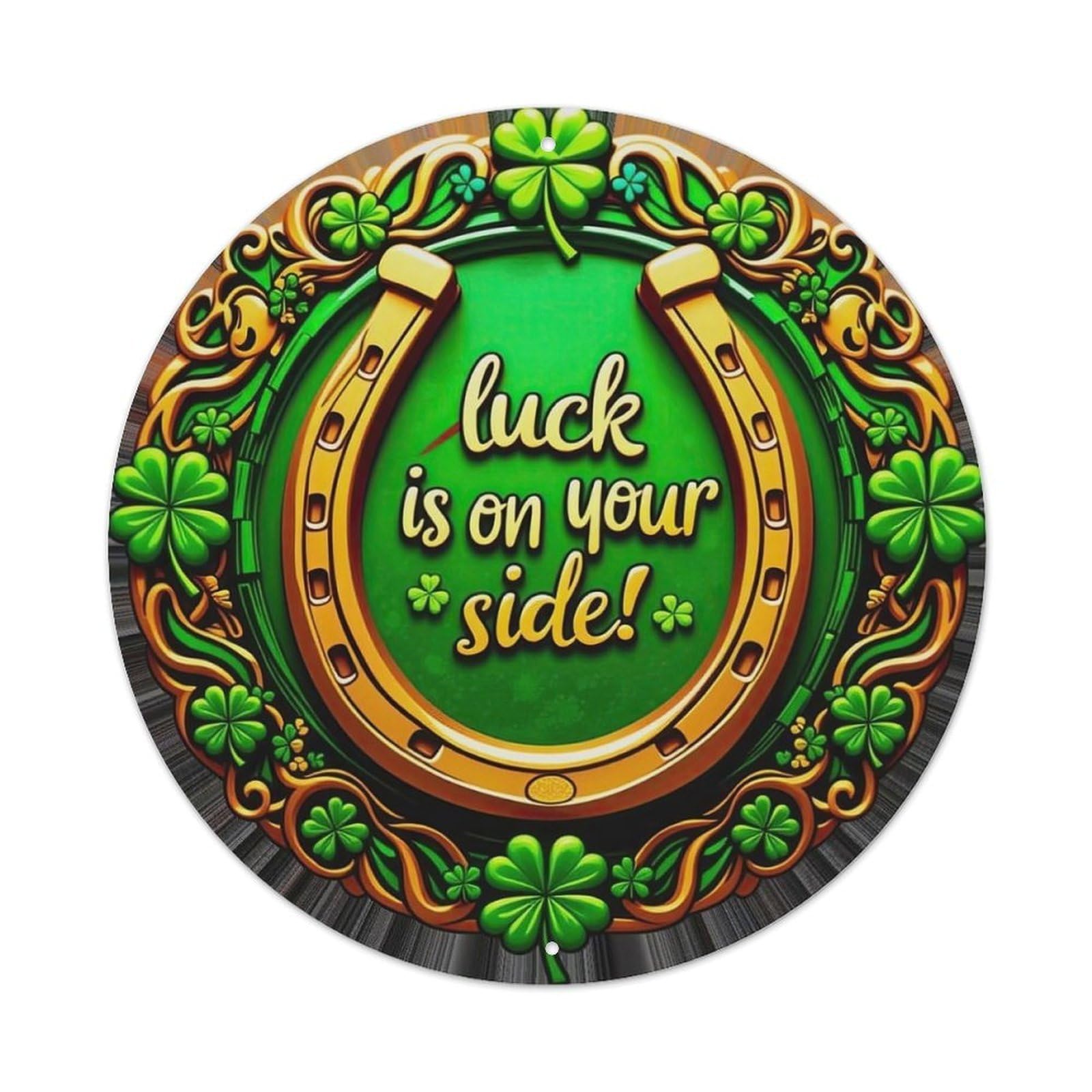 Horseshoe Clover Green Gold Luck Metal Tin Sign