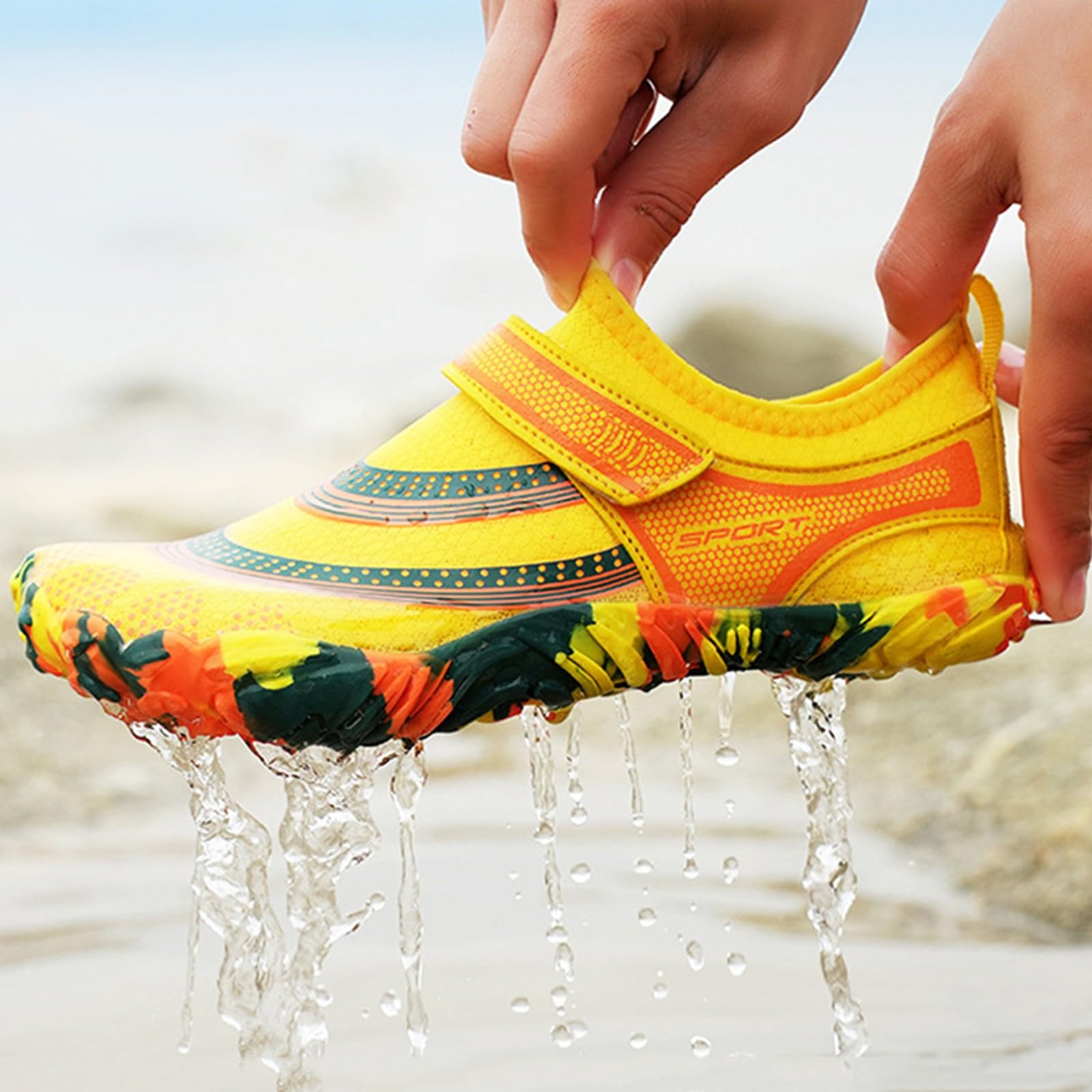 Zapatos de agua para hombre, estilo bohemio, de secado rápido, ligeros, con correa, para playa, piscina, surf y kayak, Amarillo, 40 2/3 EU