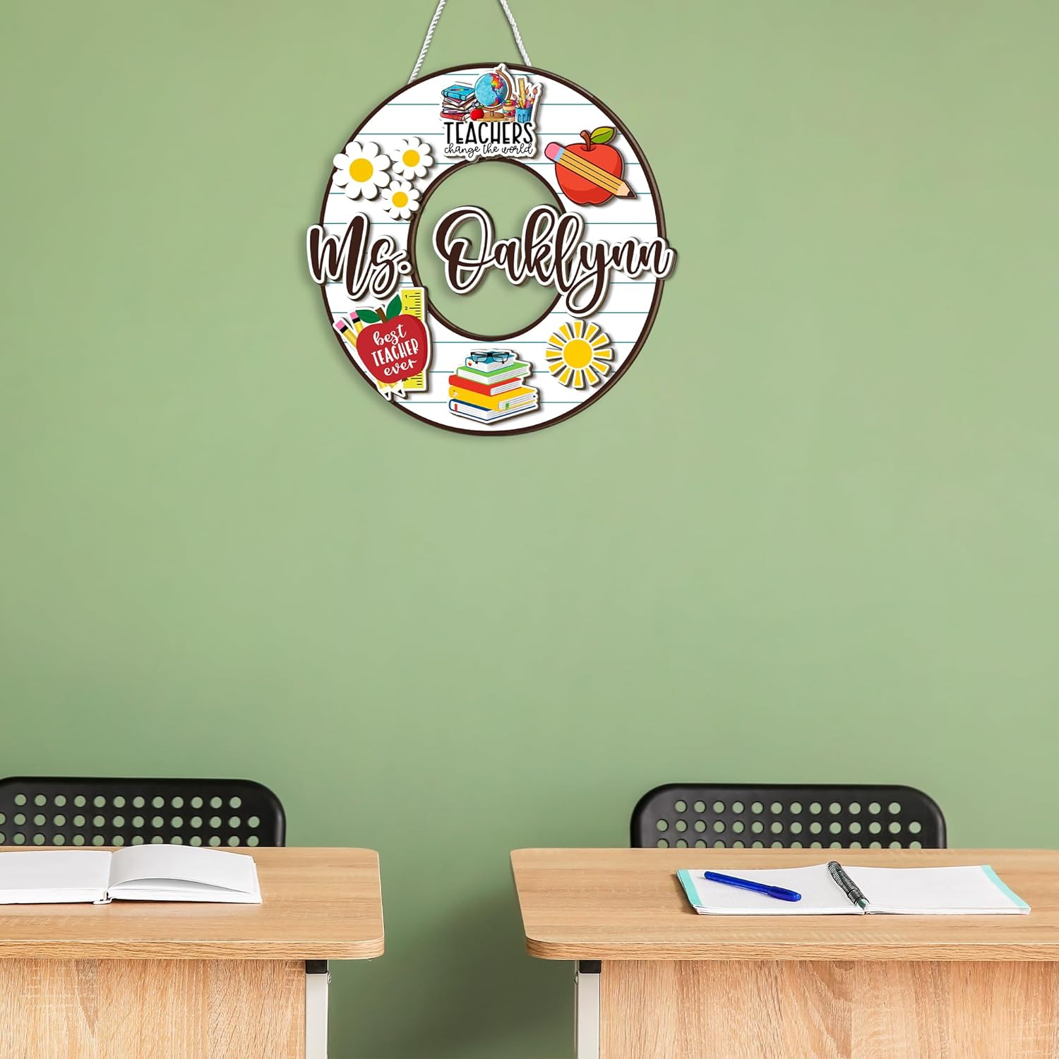 MeMate Teacher Name Sign, Personalized Door Signs for Classroom, Teacher Appreciation Gifts, Back To School Gift for Teachers, Classroom Decorations (06)