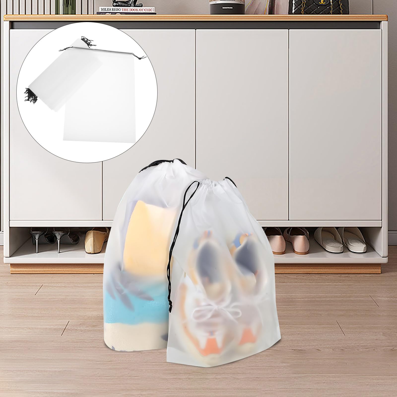Sacca Porta Scarpe da Viaggio Trasparente 40 Pezzi in Pe Bianco | Festa Scuola Decor, Sacchetti Scarpe Viaggio, Organizzazione per Stivali da Trekking e Ballerine