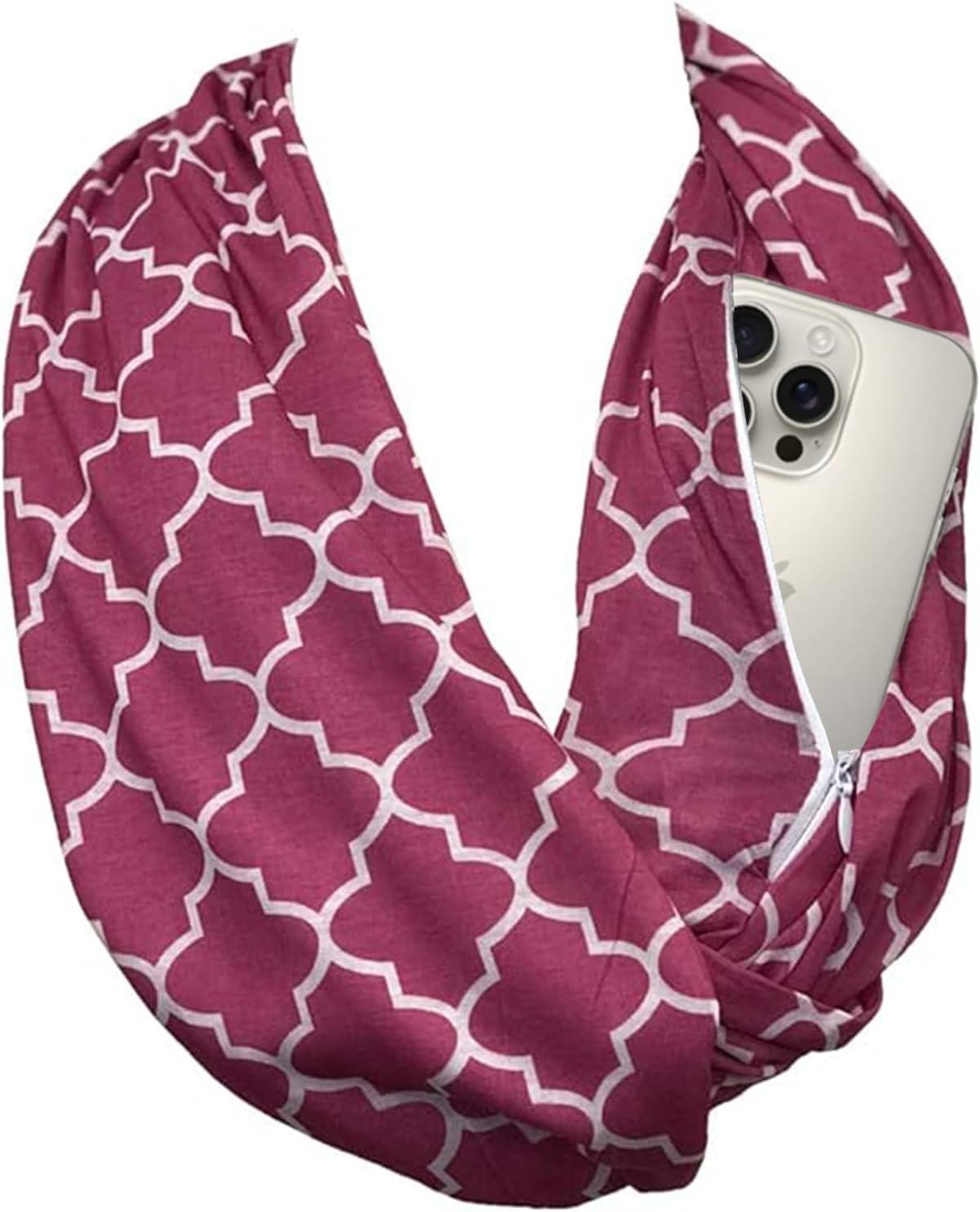 Pop Fashion Quatrefoil Pattern Infinity Scarf for Women - Travel Scarf with Hidden Pocket - All Seasons