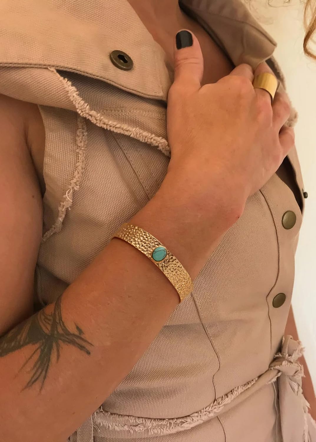 PERNNLA PEARL Dainty Gold Bar Bracelet for Women Simple Delicate Thin Cuff Bangle Hook Bracelet 18K Gold Plated Handmade Minimalist Jewelry - Image 6