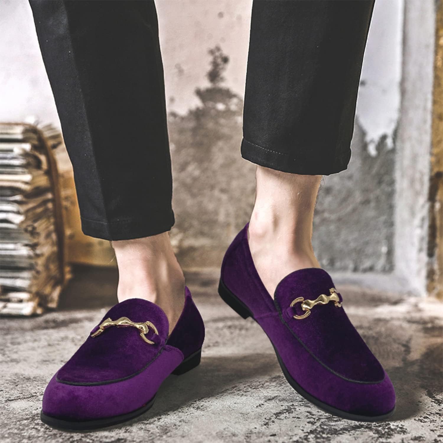 MHB Men's Multiple Colors Velvet Loafer Slip-on Tuxedo Dress Shoes Glitter Suede Smoking Slipper - Image 4