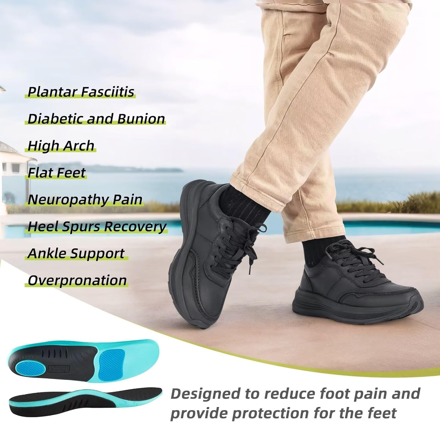 OrthoComfoot Men's Orthopedic Leather Dress Walking Shoes: Comfortable Arch Support Plantar Fasciitis Flat Feet Sneakers, Casual Business Work Orthotic Thick Sole Foot Heel Pain Relief Oxfords - Image 2