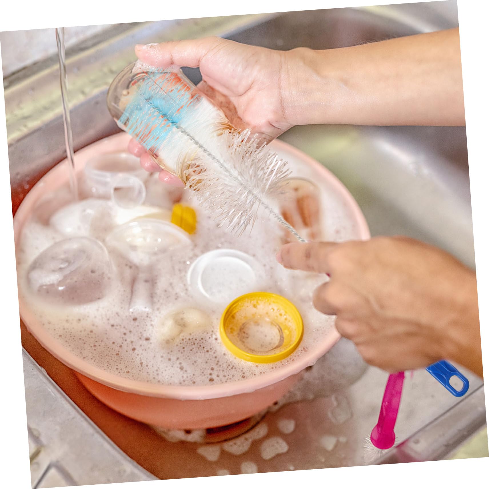 Gatuida Juego de 4 Cepillos Limpiadores Multifuncionales para Botellas y Pajitas Esponja, Diseño Compacto y Almacenamiento Conveniente para Limpieza Hogar