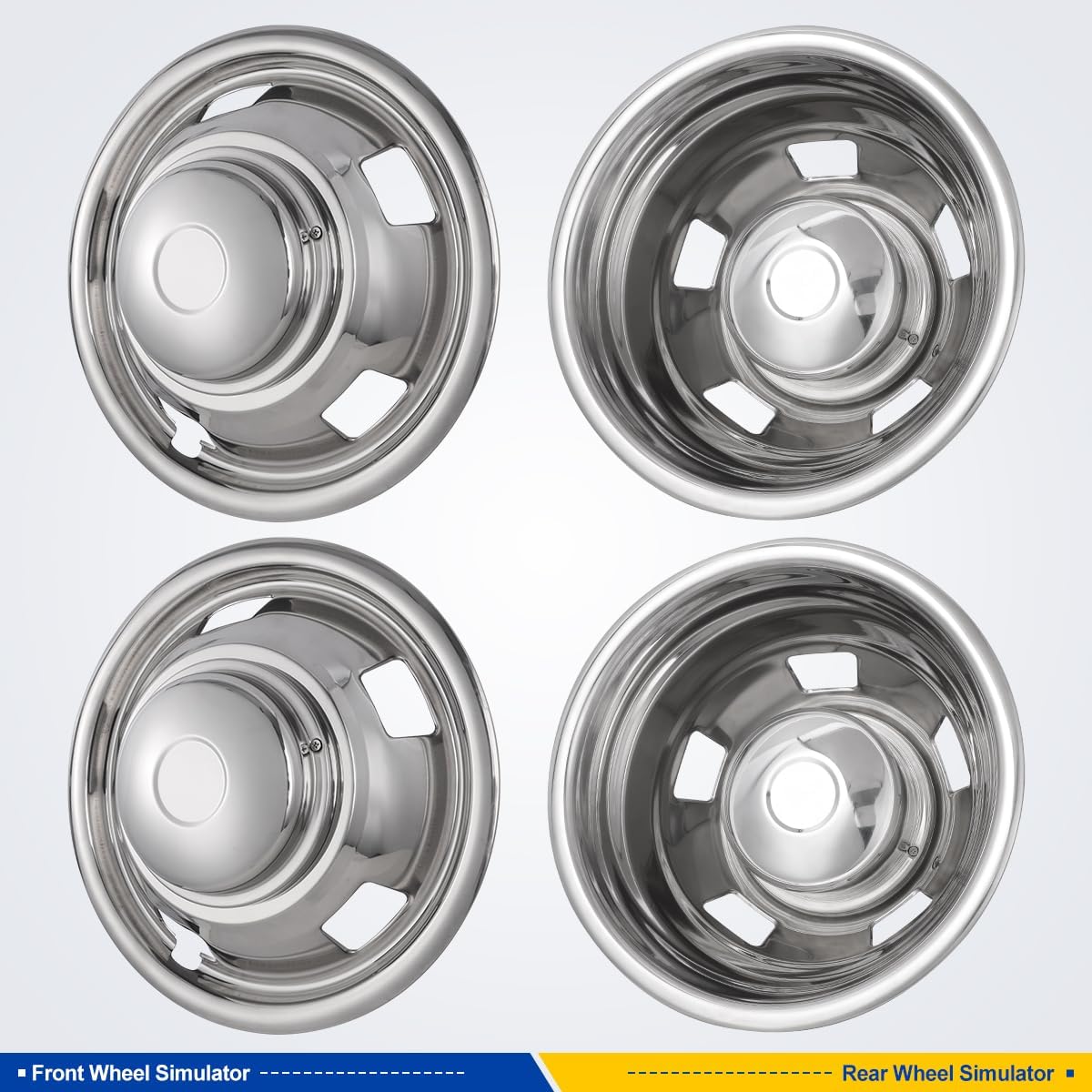 WolfX 17 Dually Wheel Simulators for Dodge Ram 3500 2003-2018 Stainless Material Front Rear Wheel Cover Hub Cap Replacement, 4 PCS