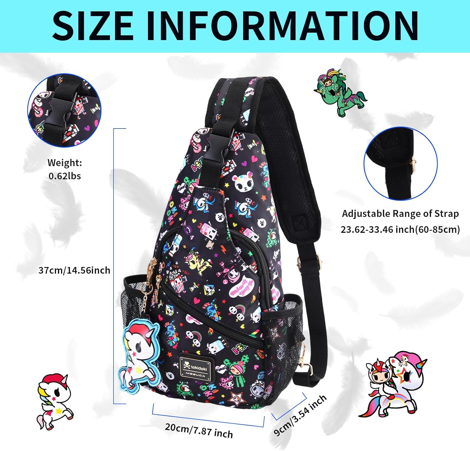 tokidoki Sling Bag for Women & Men, Cute Unicorno Chest Pack, Casual Crossbody Daypack for Gym, Cycling & Hiking