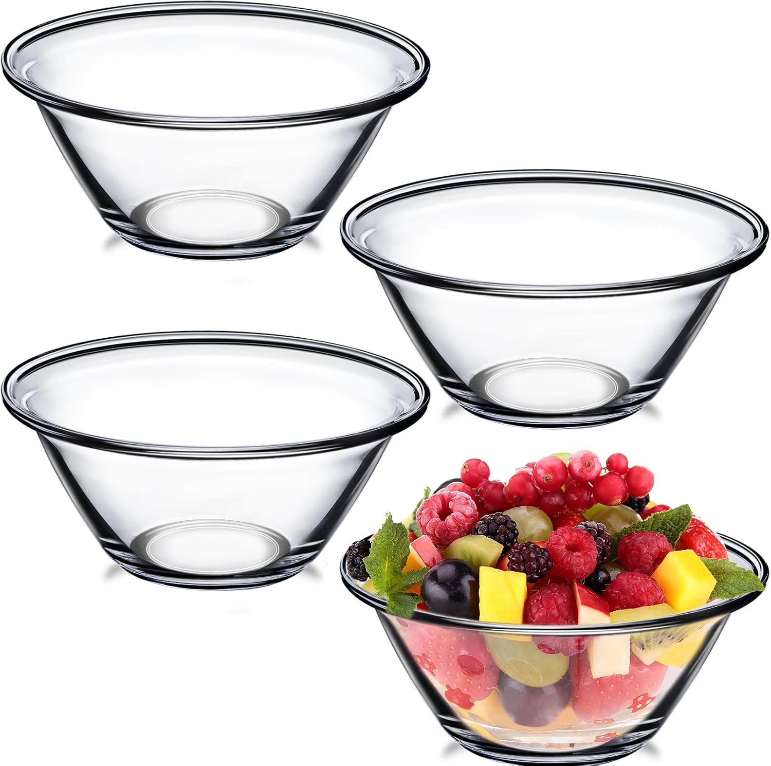 NUTRIUPS 23oz Tempered Glass Cereal Bowls, 5.6 Inch, 4 Pack, Clear Serving Bowl for Dessert, Trapezoid, Easy to Handle, Microwave and Oven Safe