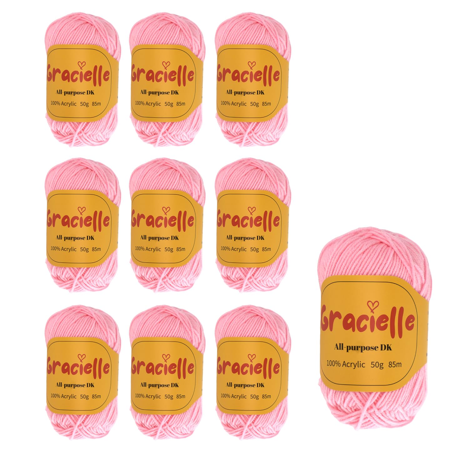 Gracielle All-Purpose DK Yarn Pack, 500g, 100% Acrylic for Crochet and Knitting, Multi-Colour Selection for Blankets and Crafts (10)
