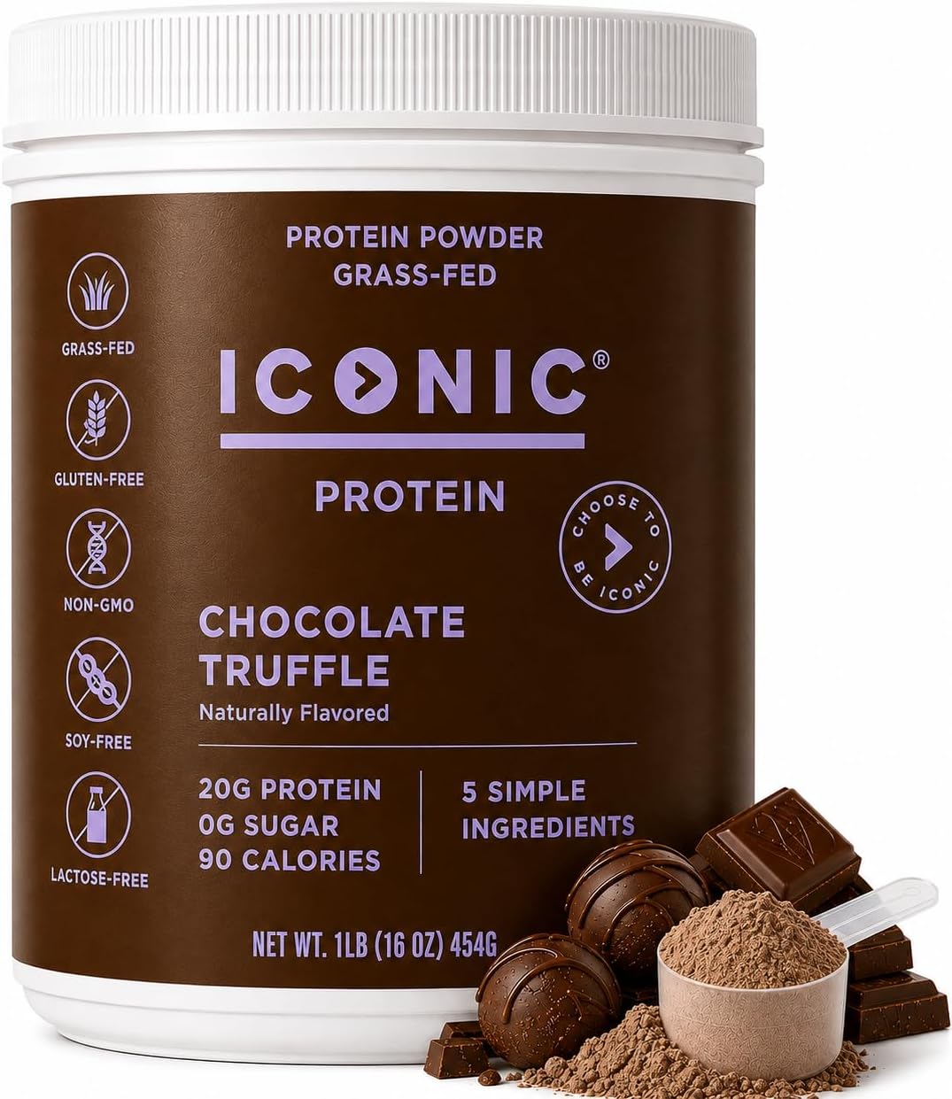 - Protein Powder, Chocolate Truffle - Sugar Free, Low Carb Protein Powder - Lactose Free, Gluten Free, Non-GMO - 20g Grass Fed Whey & Casein Protein - Keto Friendly, 1 lb. Pouch (17 Servings)