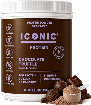 ICONIC Protein Powder, Chocolate Truffle - Sugar Free, Low Carb Protein Powder - Lactose Free, Gluten Free, Non-GMO - 20g Grass Fed Whey & Casein Protein - Keto Friendly, 1 lb. Pouch 17 Servings